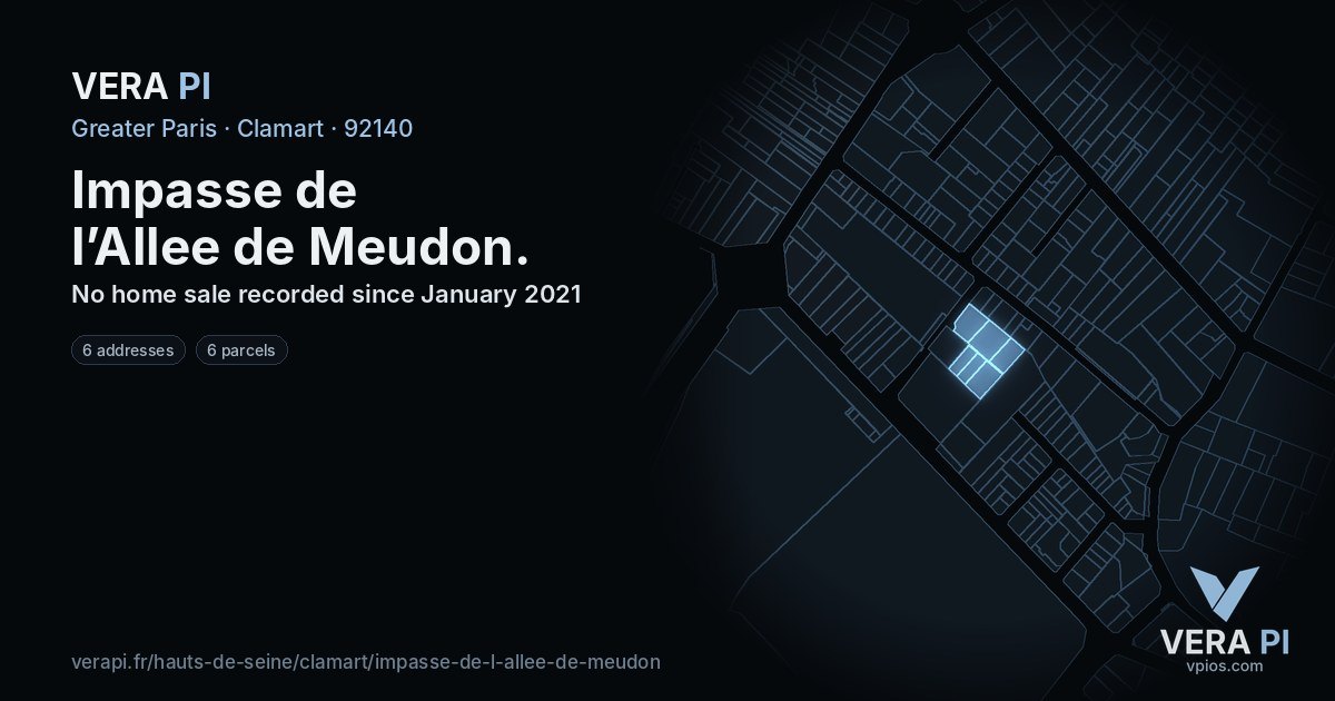 Impasse de l’Allee de Meudon, Clamart at night – every parcel coloured by the prices around it, the street's own parcels lit