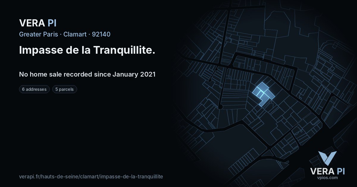 Impasse de la Tranquillite, Clamart at night – every parcel coloured by the prices around it, the street's own parcels lit