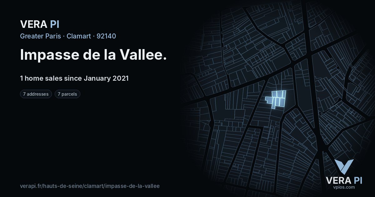 Impasse de la Vallee, Clamart at night – every parcel coloured by the prices around it, the street's own parcels lit