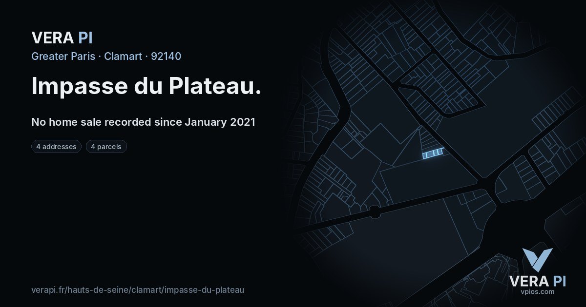 Impasse du Plateau, Clamart at night – every parcel coloured by the prices around it, the street's own parcels lit