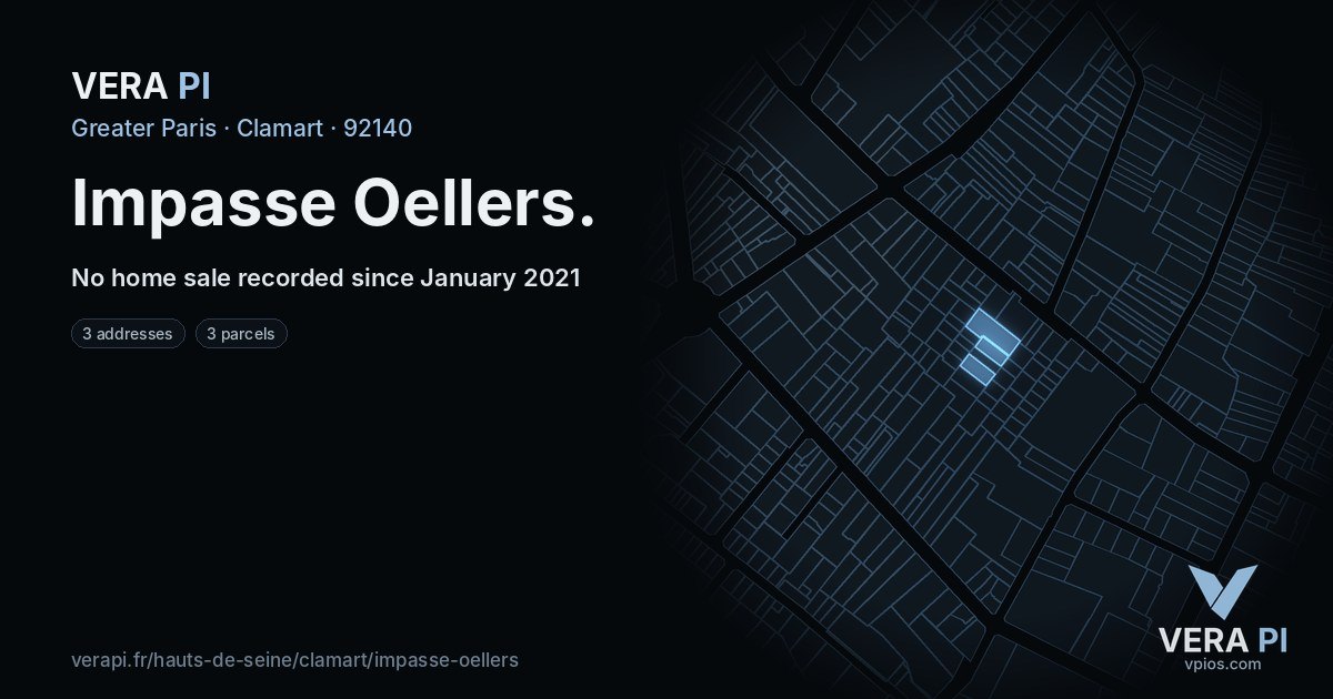 Impasse Oellers, Clamart at night – every parcel coloured by the prices around it, the street's own parcels lit