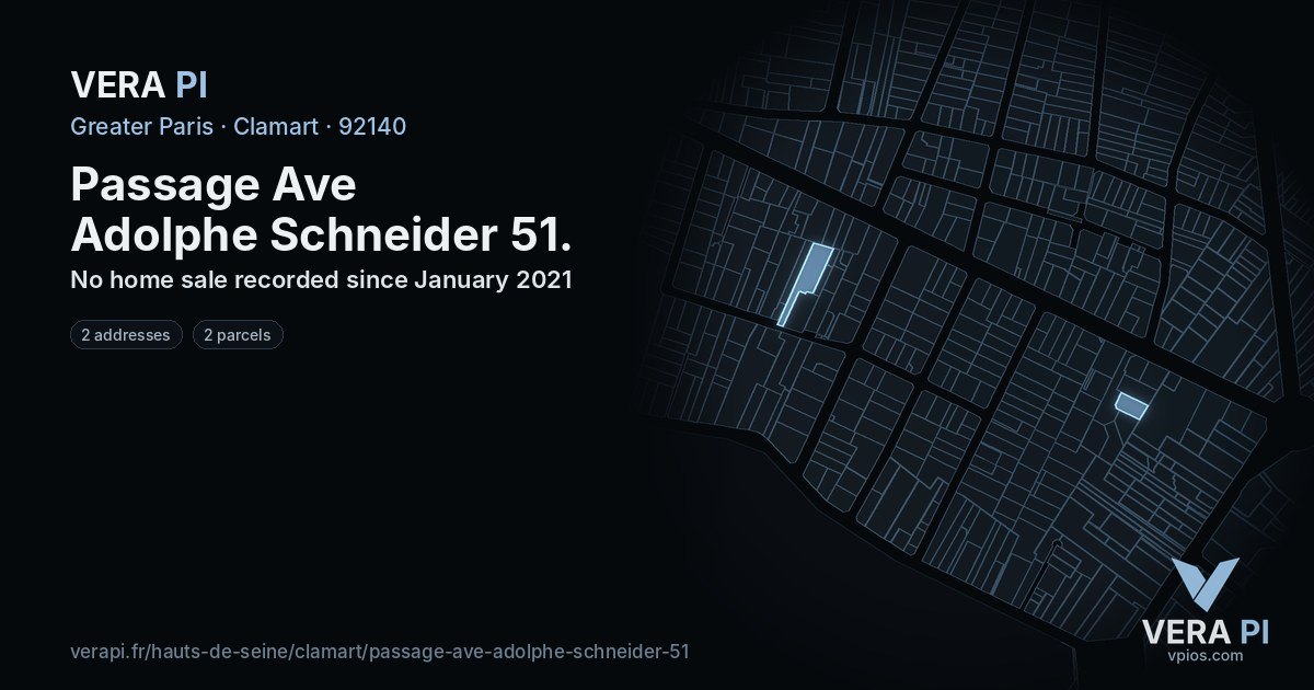 Passage Ave Adolphe Schneider 51, Clamart at night – every parcel coloured by the prices around it, the street's own parcels lit