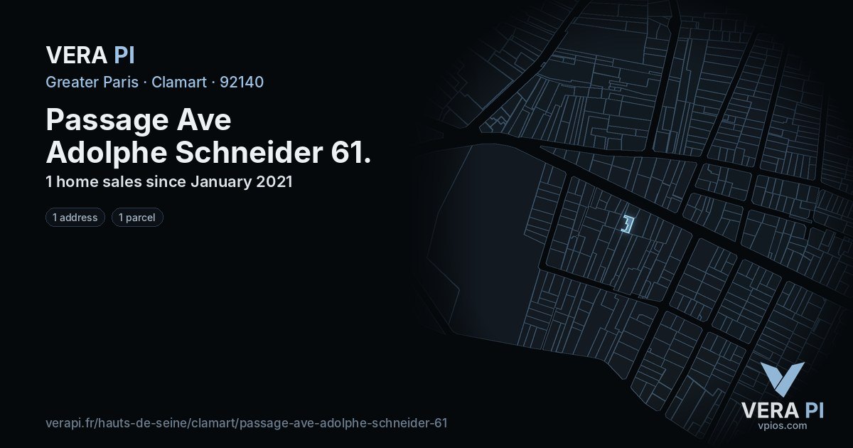Passage Ave Adolphe Schneider 61, Clamart at night – every parcel coloured by the prices around it, the street's own parcels lit