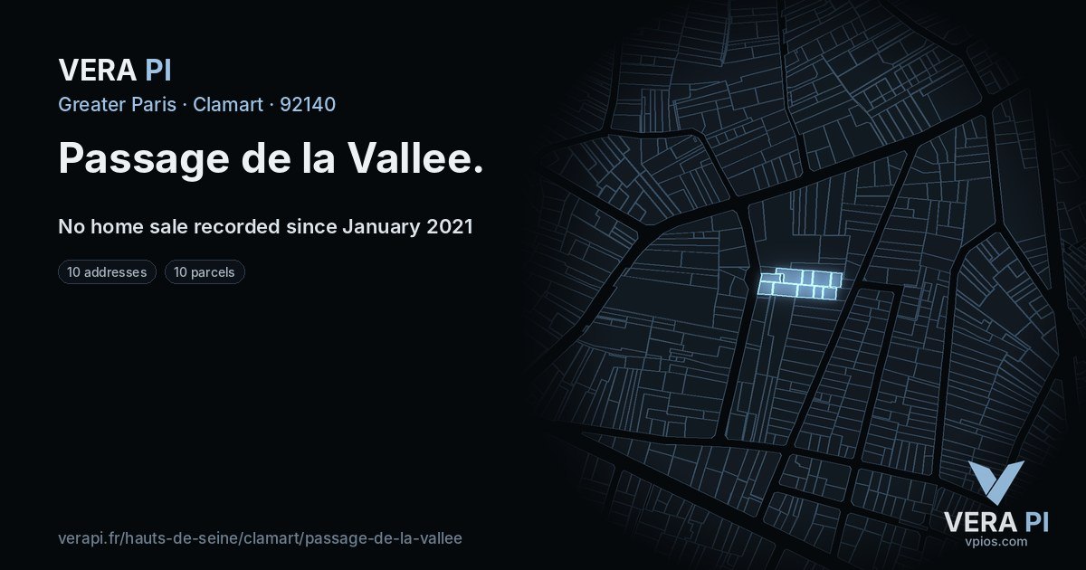 Passage de la Vallee, Clamart at night – every parcel coloured by the prices around it, the street's own parcels lit