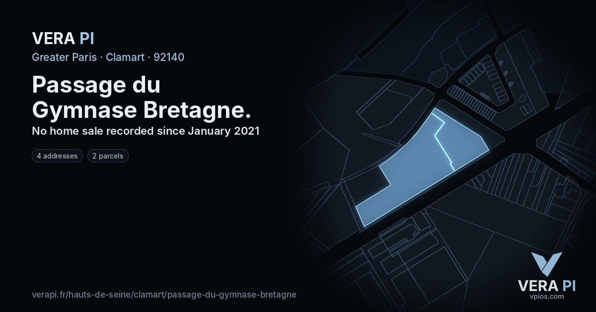 Passage du Gymnase Bretagne, Clamart at night – every parcel coloured by the prices around it, the street's own parcels lit