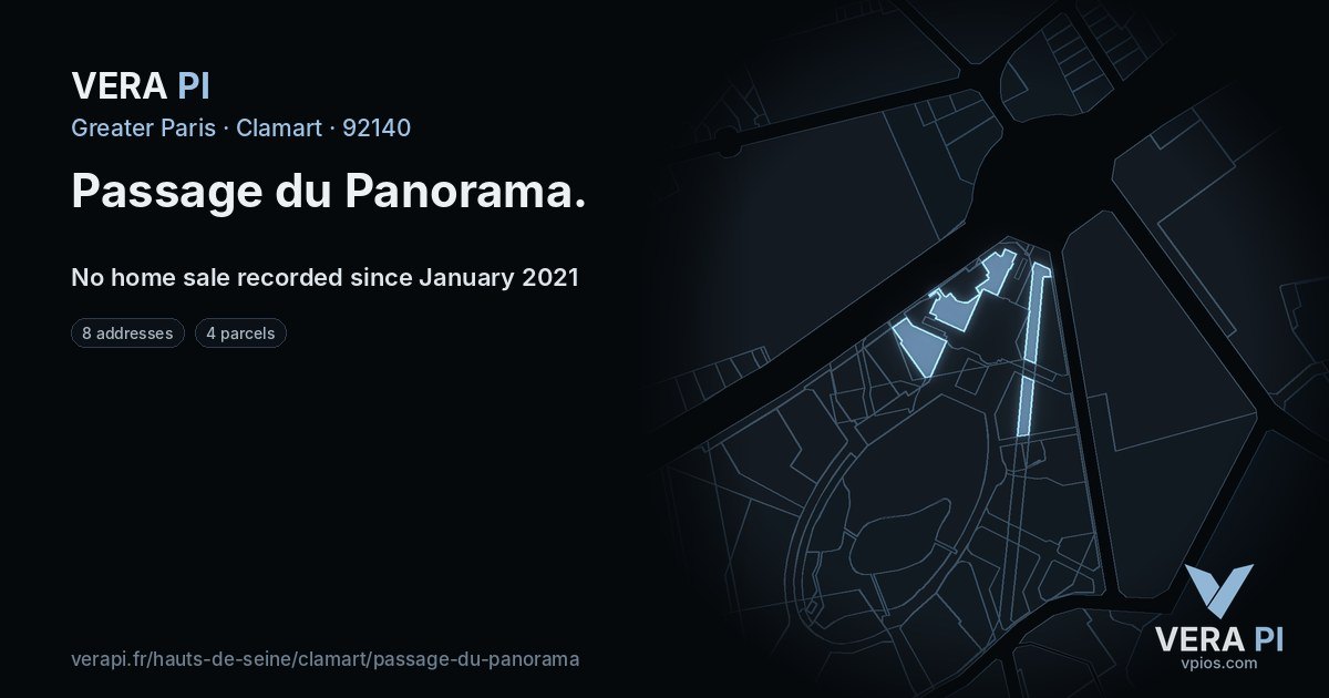 Passage du Panorama, Clamart at night – every parcel coloured by the prices around it, the street's own parcels lit