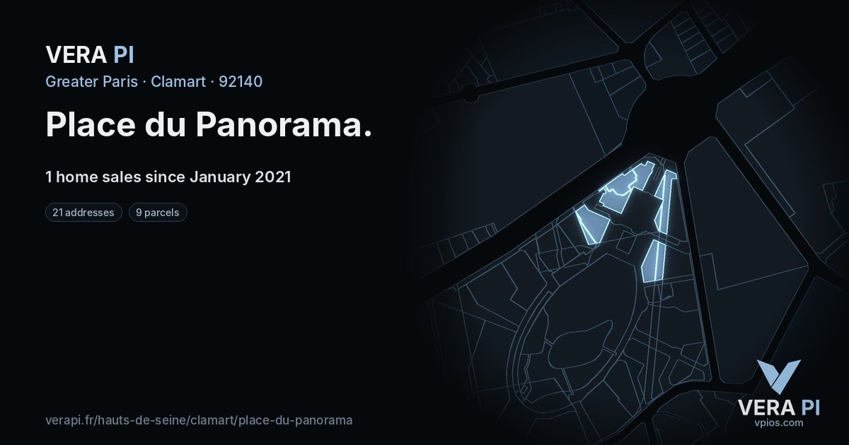Place du Panorama, Clamart at night – every parcel coloured by the prices around it, the street's own parcels lit