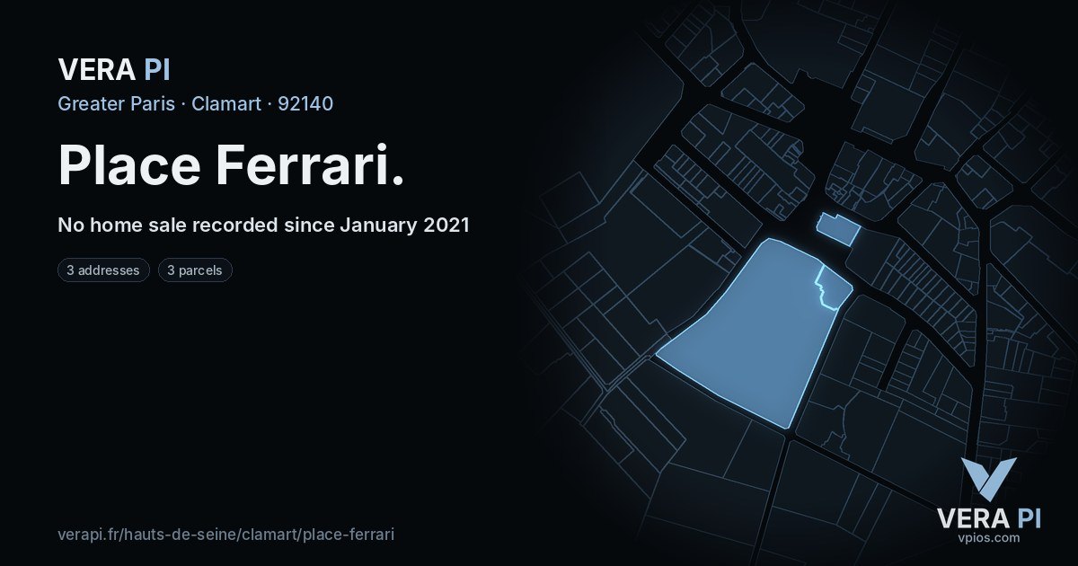 Place Ferrari, Clamart at night – every parcel coloured by the prices around it, the street's own parcels lit