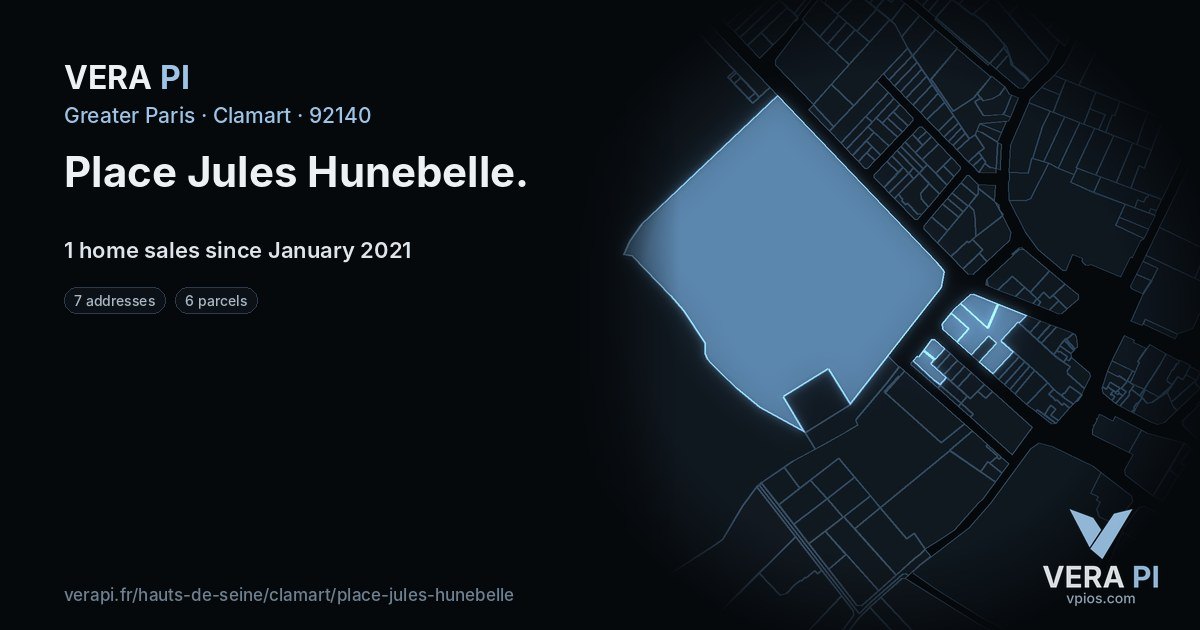 Place Jules Hunebelle, Clamart at night – every parcel coloured by the prices around it, the street's own parcels lit