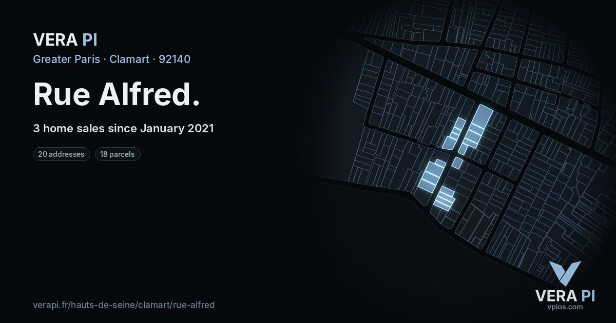 Rue Alfred, Clamart at night – every parcel coloured by the prices around it, the street's own parcels lit