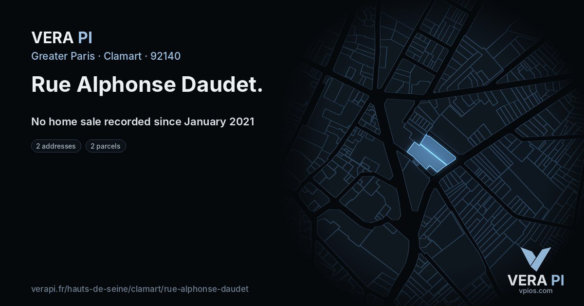 Rue Alphonse Daudet, Clamart at night – every parcel coloured by the prices around it, the street's own parcels lit