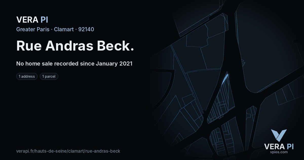 Rue Andras Beck, Clamart at night – every parcel coloured by the prices around it, the street's own parcels lit