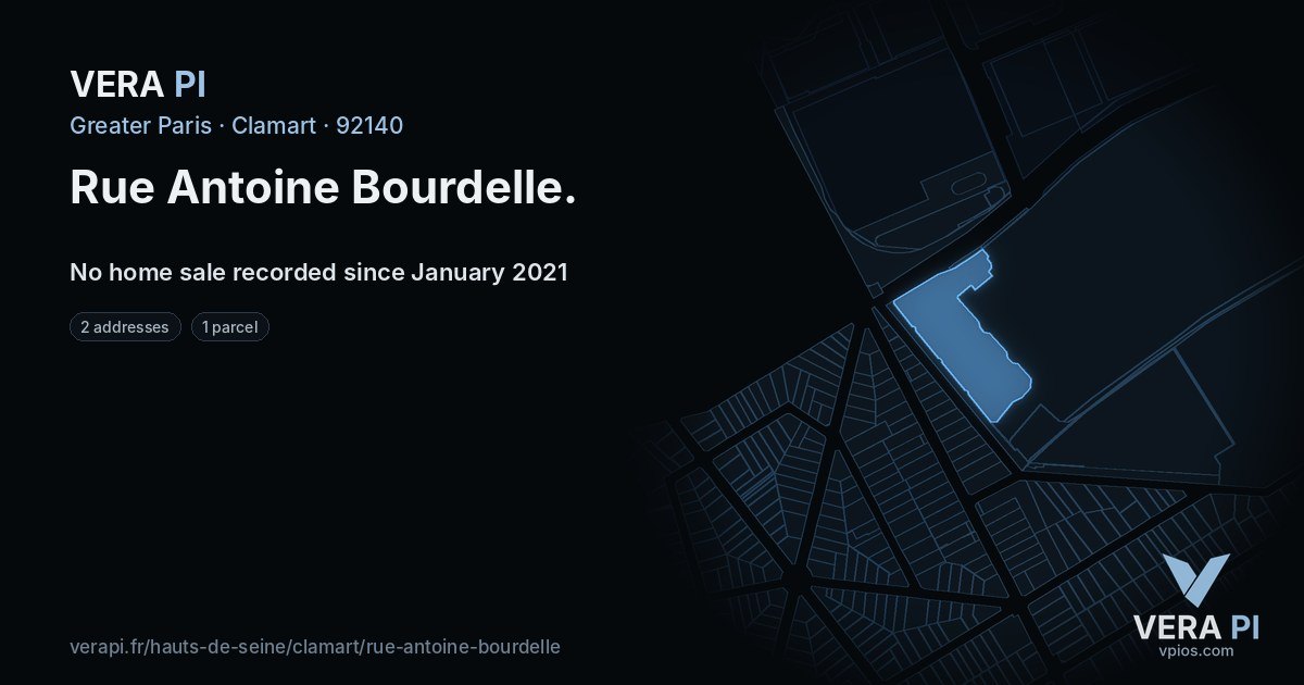 Rue Antoine Bourdelle, Clamart at night – every parcel coloured by the prices around it, the street's own parcels lit