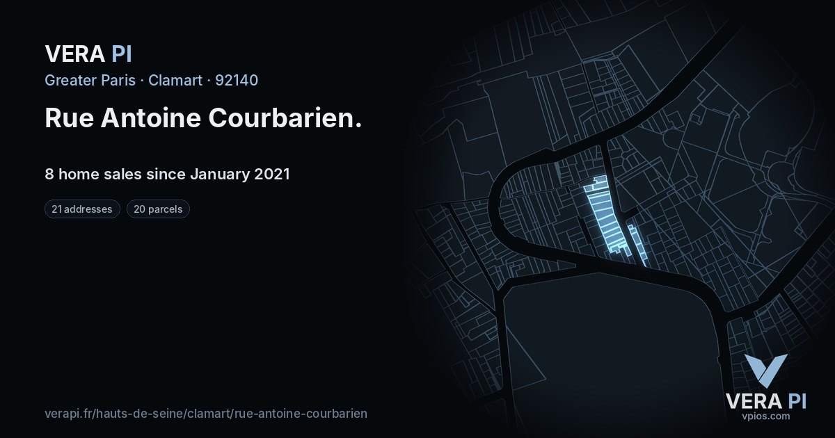 Rue Antoine Courbarien, Clamart at night – every parcel coloured by the prices around it, the street's own parcels lit