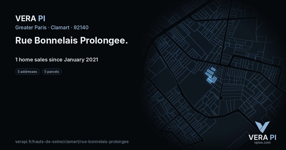 Rue Bonnelais Prolongee, Clamart at night – every parcel coloured by the prices around it, the street's own parcels lit