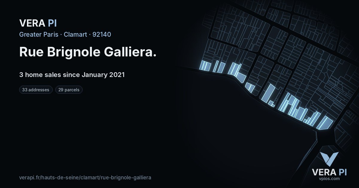 Rue Brignole Galliera, Clamart at night – every parcel coloured by the prices around it, the street's own parcels lit