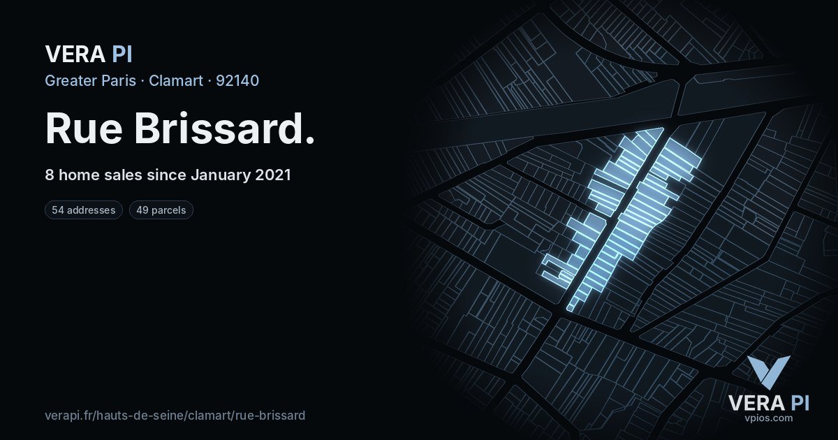 Rue Brissard, Clamart at night – every parcel coloured by the prices around it, the street's own parcels lit