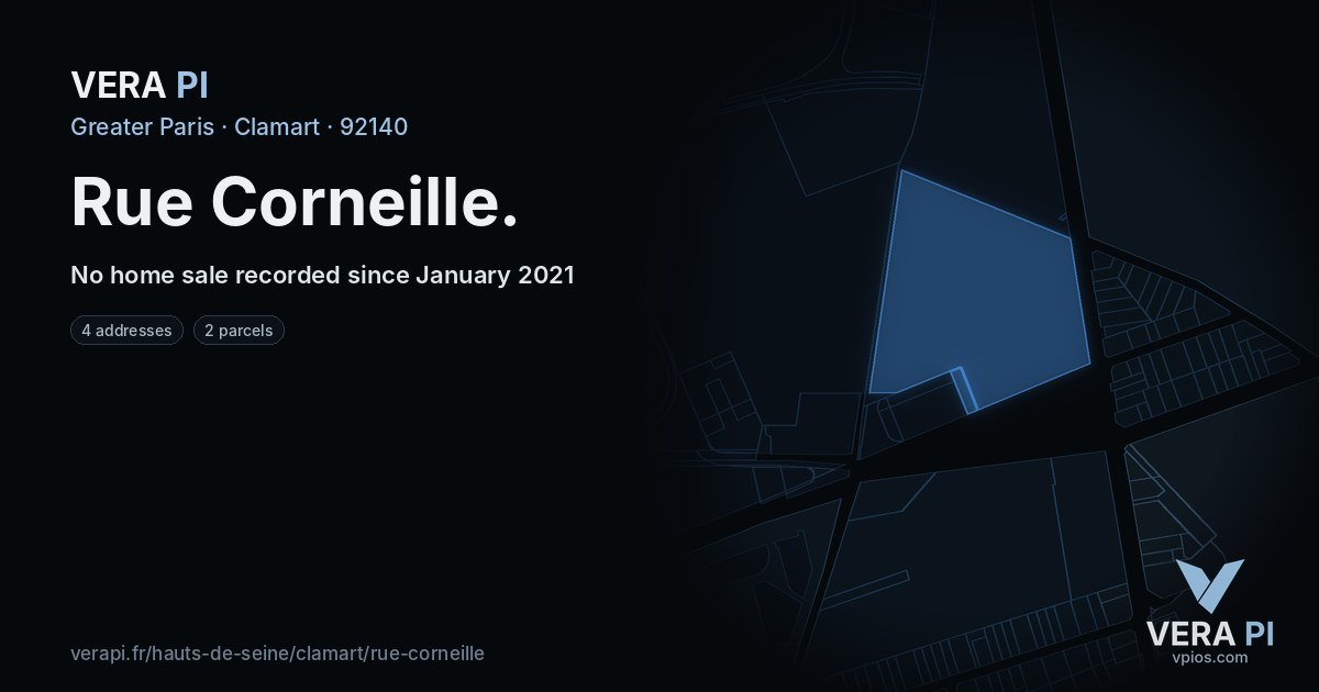 Rue Corneille, Clamart at night – every parcel coloured by the prices around it, the street's own parcels lit