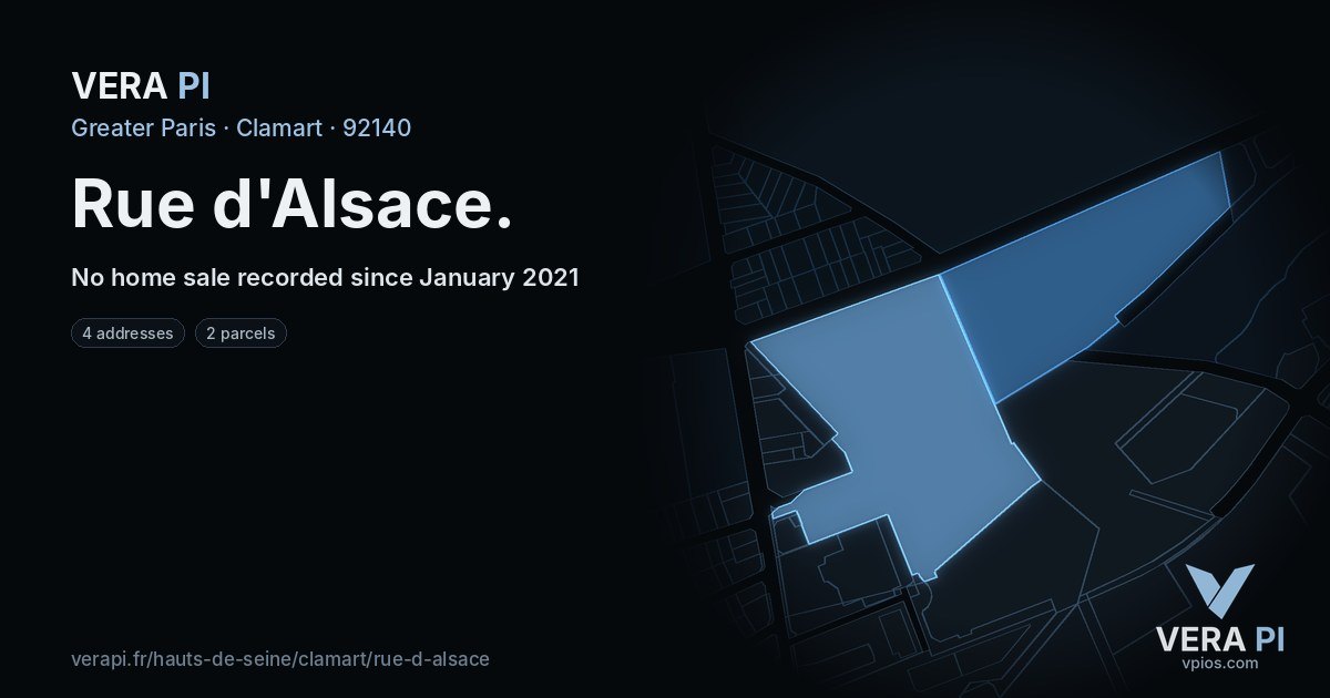 Rue d'Alsace, Clamart at night – every parcel coloured by the prices around it, the street's own parcels lit