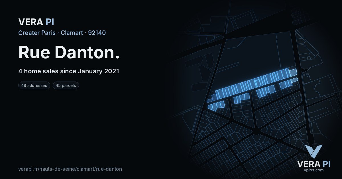 Rue Danton, Clamart at night – every parcel coloured by the prices around it, the street's own parcels lit