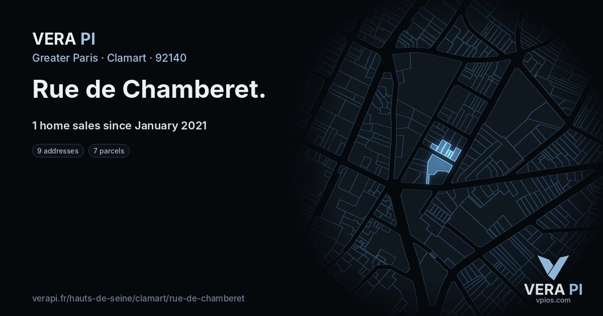 Rue de Chamberet, Clamart at night – every parcel coloured by the prices around it, the street's own parcels lit