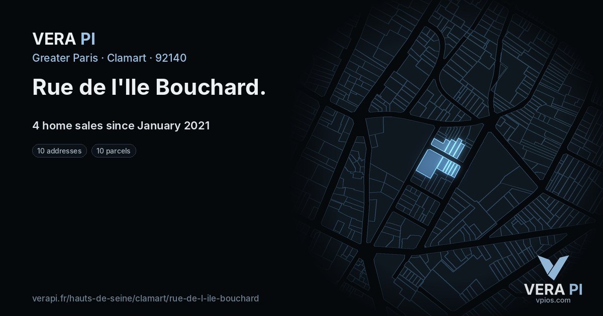 Rue de l'Ile Bouchard, Clamart at night – every parcel coloured by the prices around it, the street's own parcels lit
