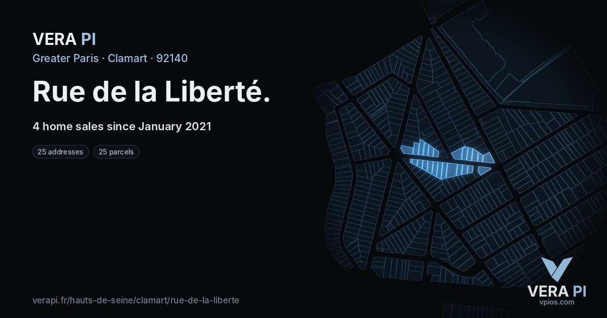 Rue de la Liberté, Clamart at night – every parcel coloured by the prices around it, the street's own parcels lit