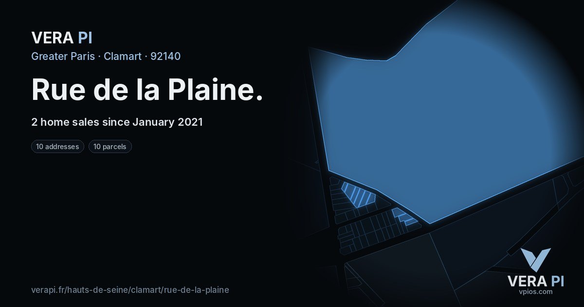 Rue de la Plaine, Clamart at night – every parcel coloured by the prices around it, the street's own parcels lit