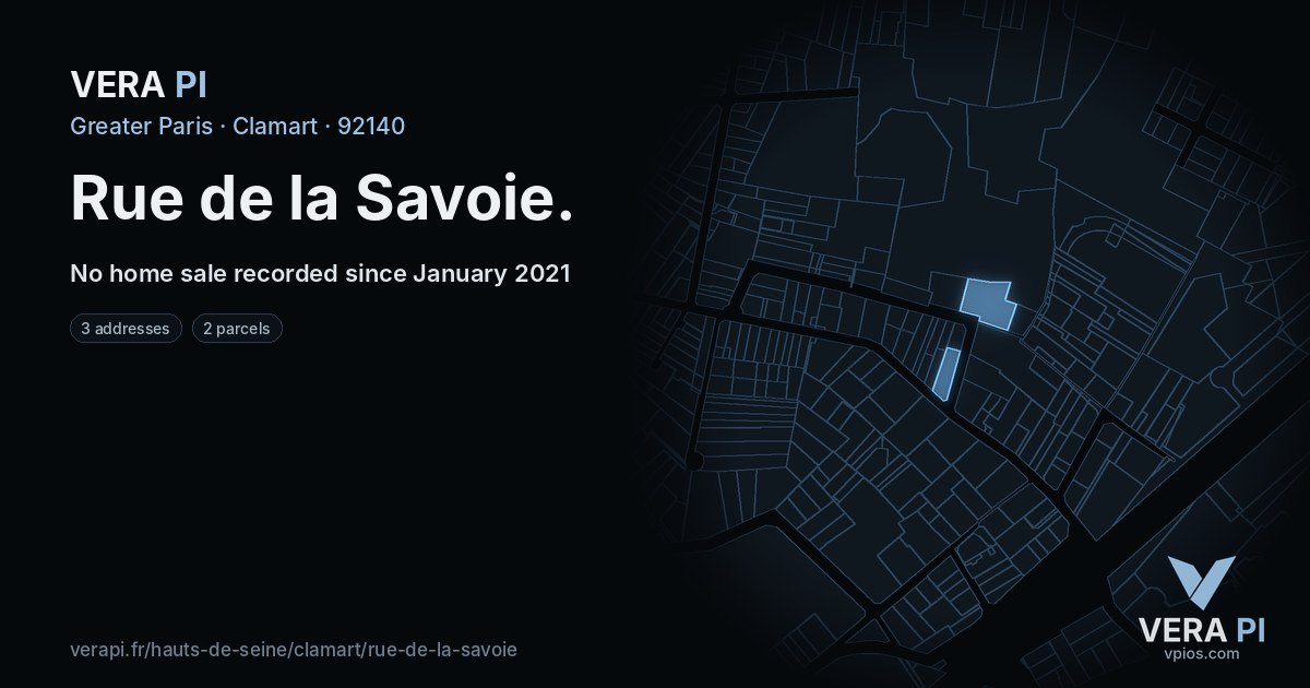 Rue de la Savoie, Clamart at night – every parcel coloured by the prices around it, the street's own parcels lit