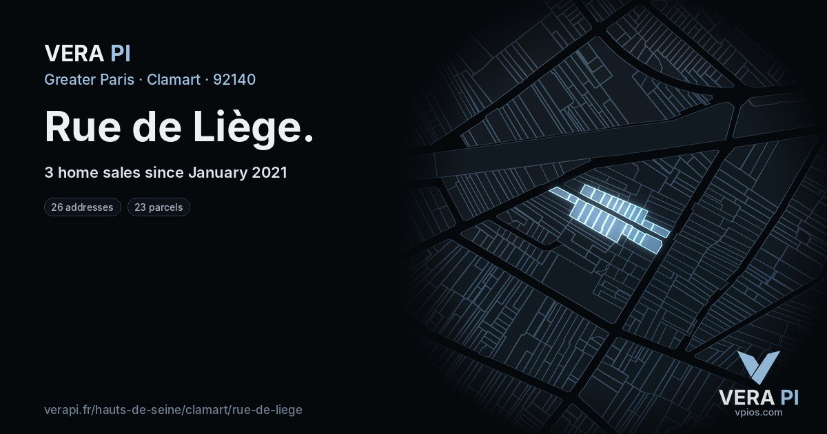 Rue de Liège, Clamart at night – every parcel coloured by the prices around it, the street's own parcels lit