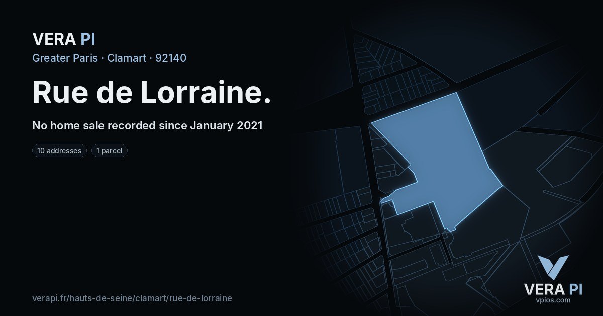 Rue de Lorraine, Clamart at night – every parcel coloured by the prices around it, the street's own parcels lit