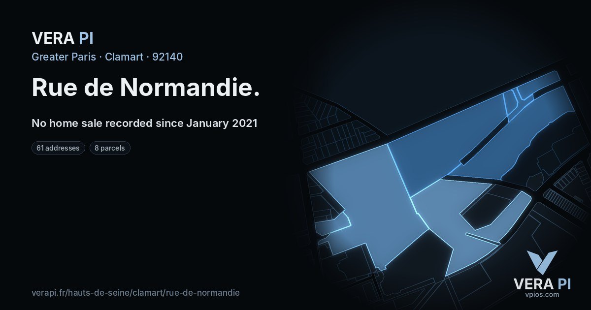 Rue de Normandie, Clamart at night – every parcel coloured by the prices around it, the street's own parcels lit