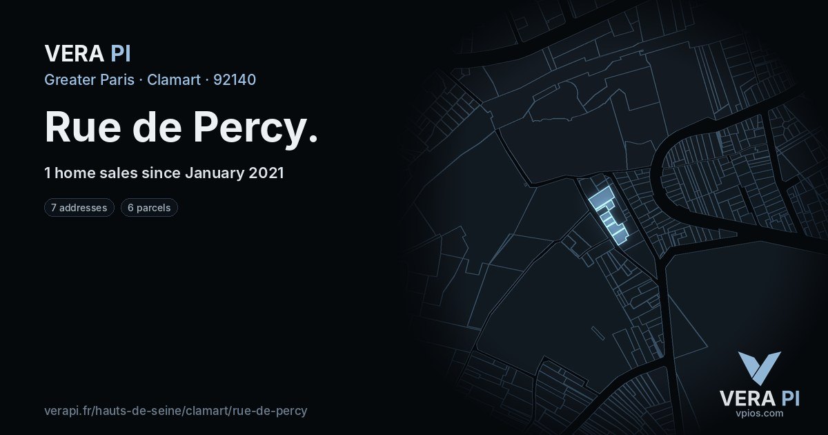 Rue de Percy, Clamart at night – every parcel coloured by the prices around it, the street's own parcels lit