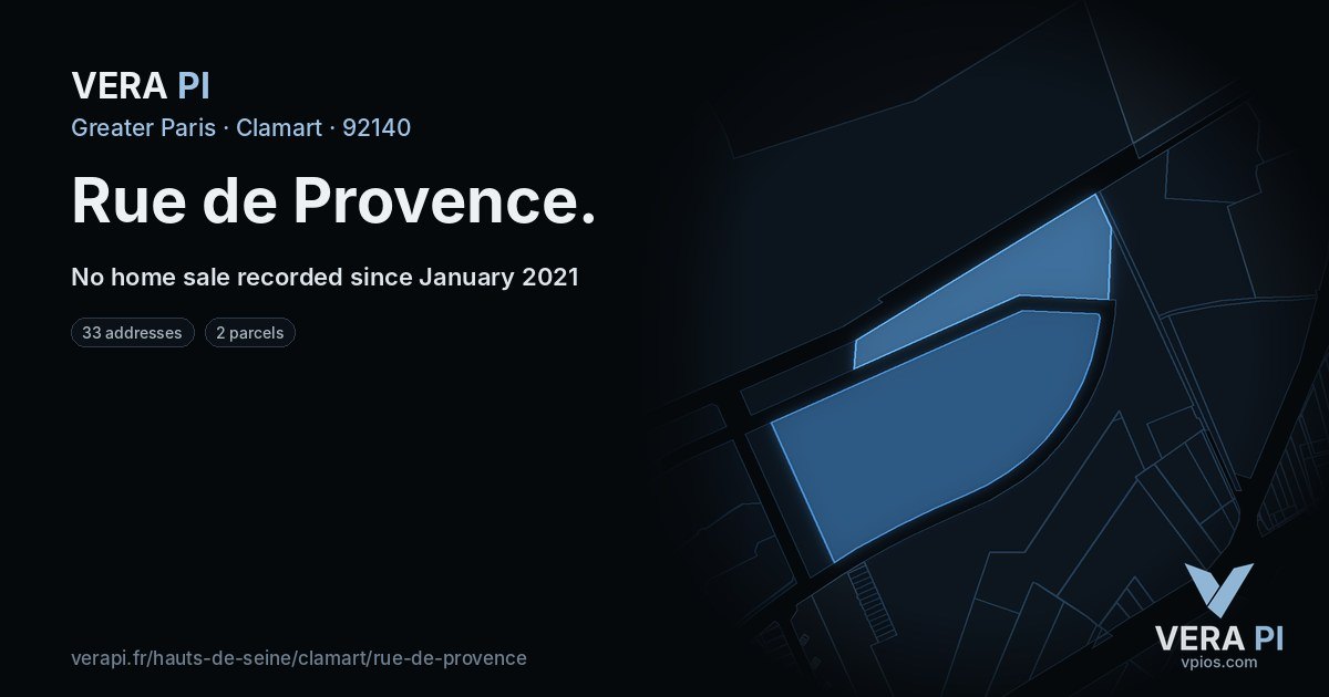 Rue de Provence, Clamart at night – every parcel coloured by the prices around it, the street's own parcels lit