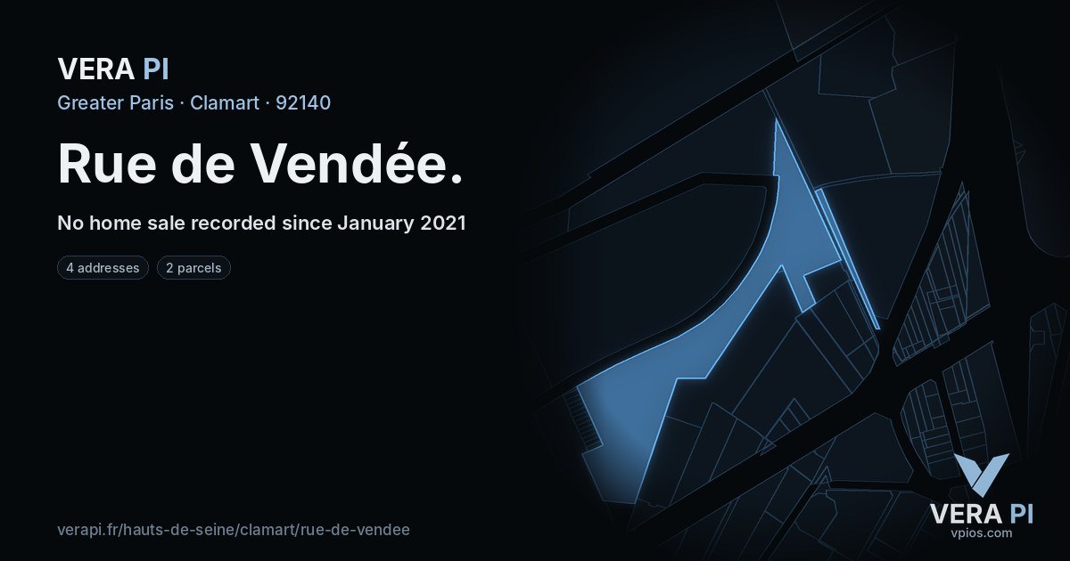 Rue de Vendée, Clamart at night – every parcel coloured by the prices around it, the street's own parcels lit