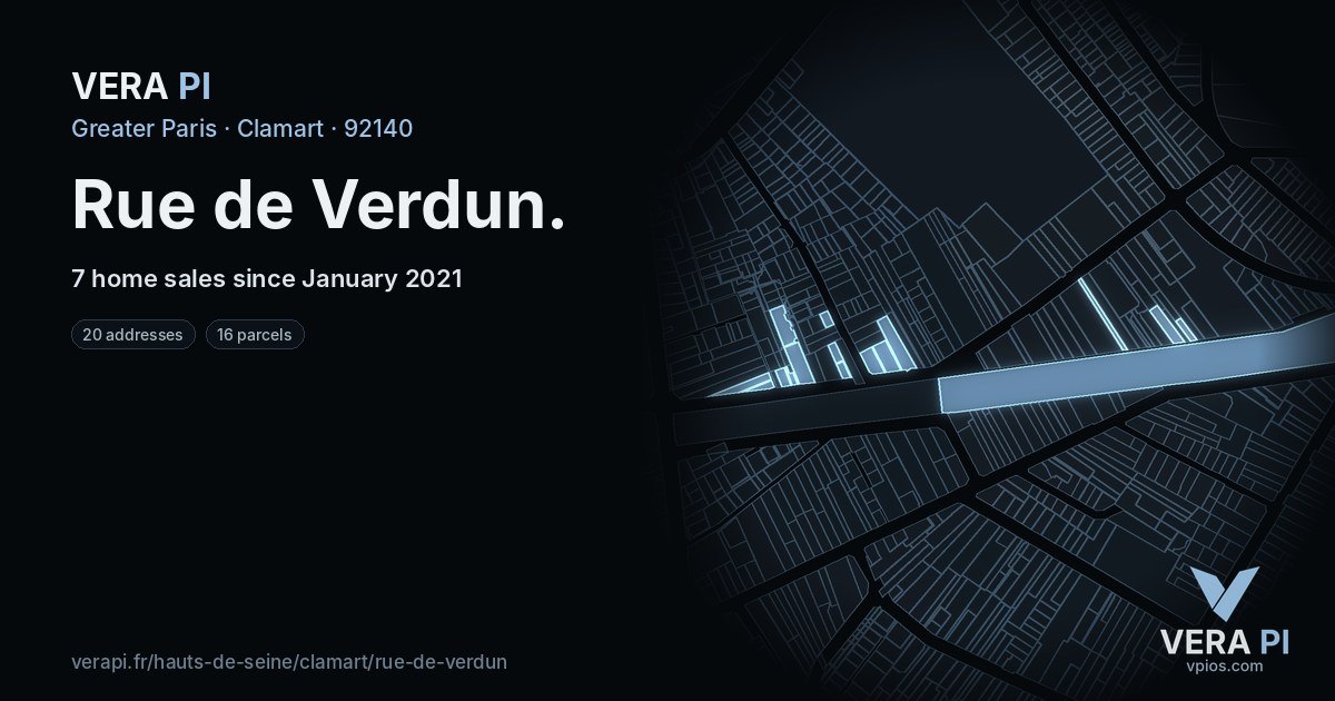 Rue de Verdun, Clamart at night – every parcel coloured by the prices around it, the street's own parcels lit