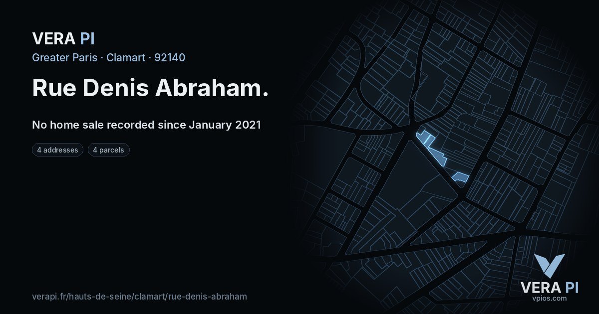 Rue Denis Abraham, Clamart at night – every parcel coloured by the prices around it, the street's own parcels lit