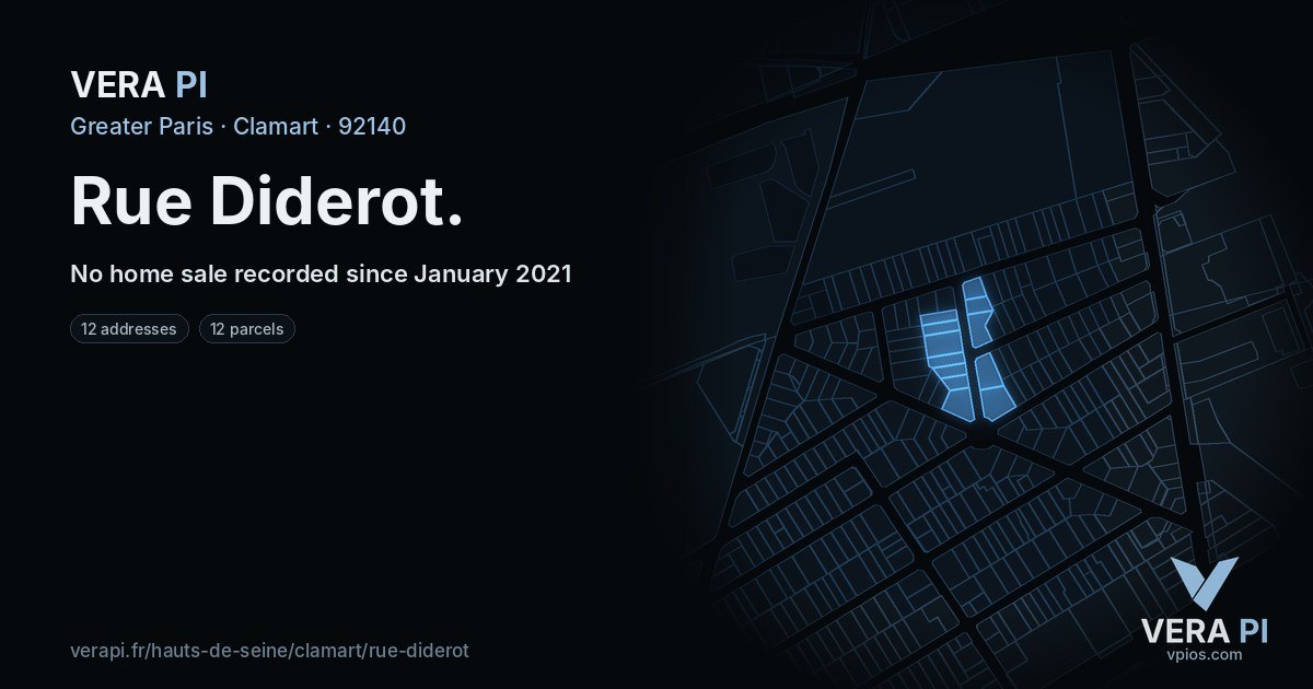 Rue Diderot, Clamart at night – every parcel coloured by the prices around it, the street's own parcels lit