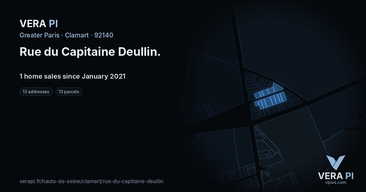 Rue du Capitaine Deullin, Clamart at night – every parcel coloured by the prices around it, the street's own parcels lit