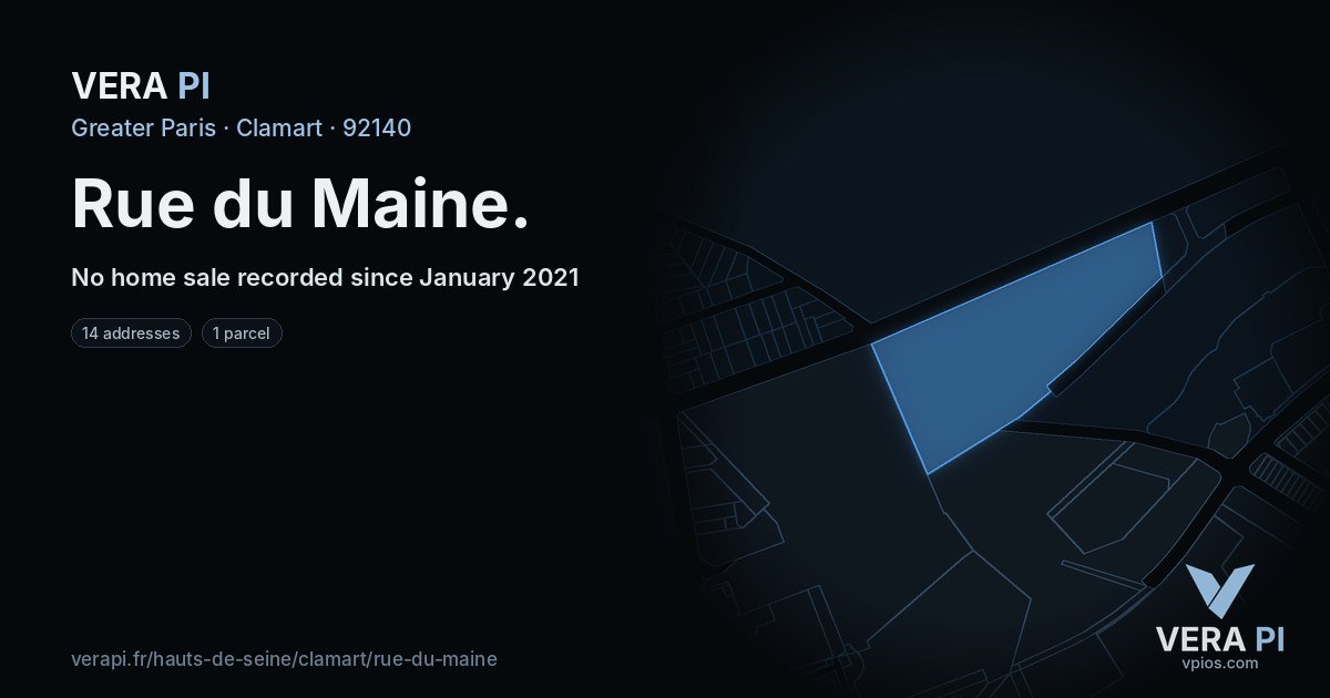 Rue du Maine, Clamart at night – every parcel coloured by the prices around it, the street's own parcels lit
