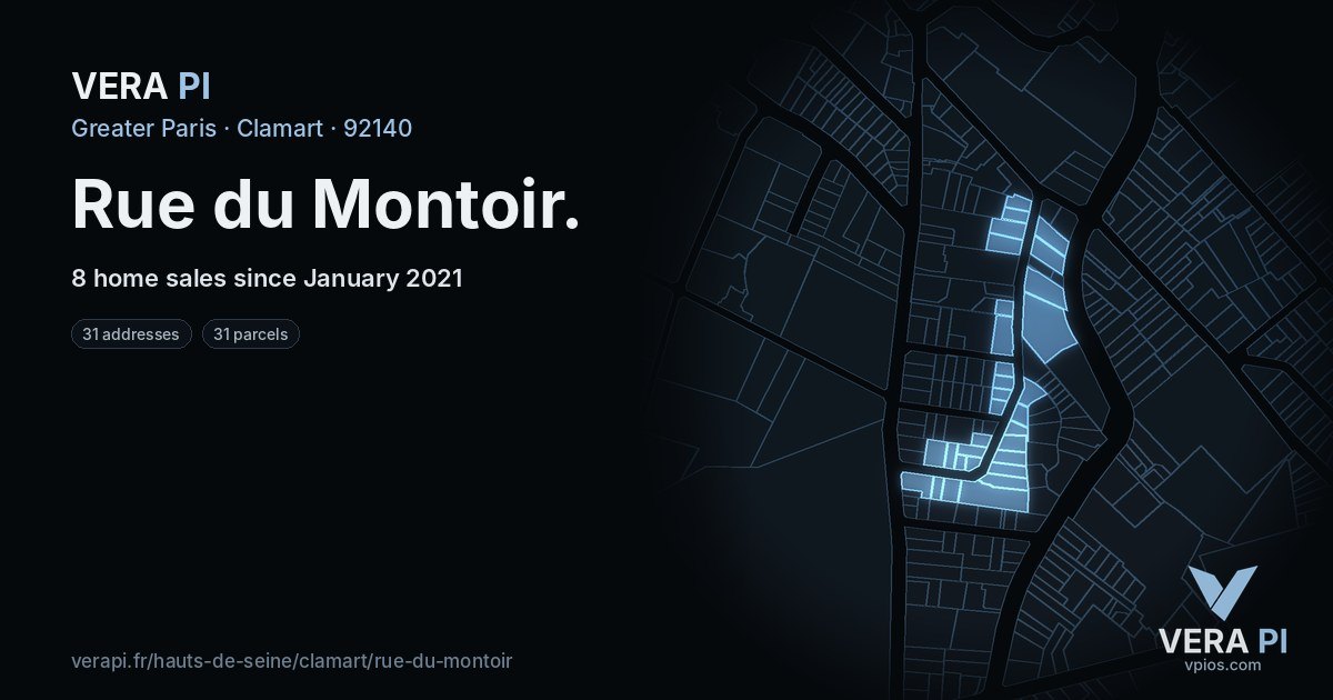 Rue du Montoir, Clamart at night – every parcel coloured by the prices around it, the street's own parcels lit