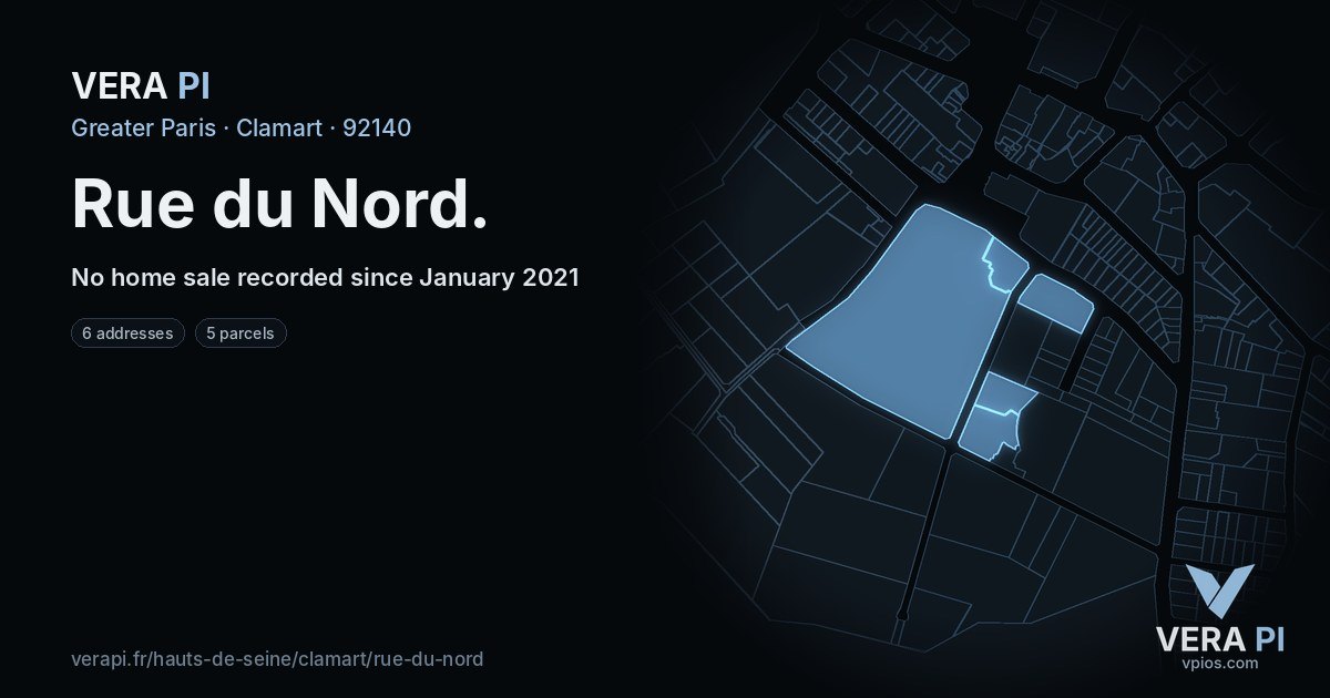Rue du Nord, Clamart at night – every parcel coloured by the prices around it, the street's own parcels lit