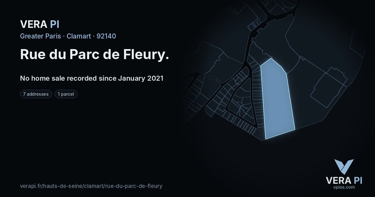 Rue du Parc de Fleury, Clamart at night – every parcel coloured by the prices around it, the street's own parcels lit