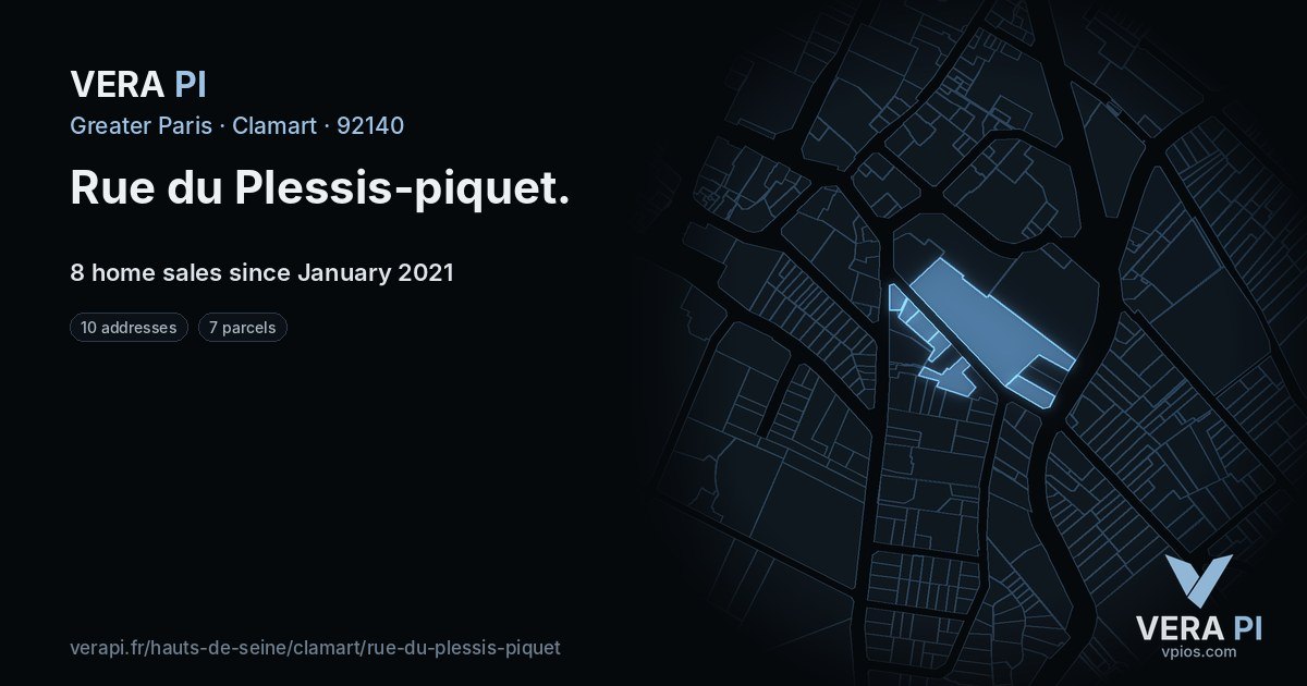 Rue du Plessis-piquet, Clamart at night – every parcel coloured by the prices around it, the street's own parcels lit