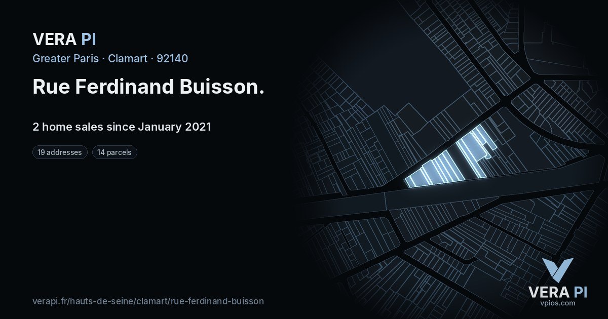 Rue Ferdinand Buisson, Clamart at night – every parcel coloured by the prices around it, the street's own parcels lit