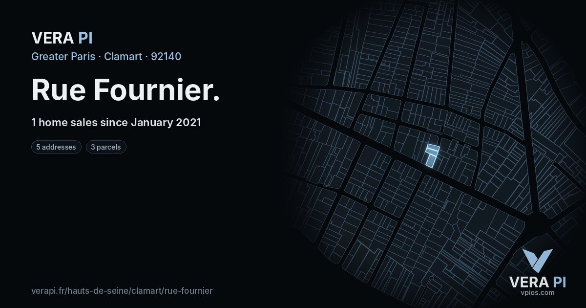Rue Fournier, Clamart at night – every parcel coloured by the prices around it, the street's own parcels lit
