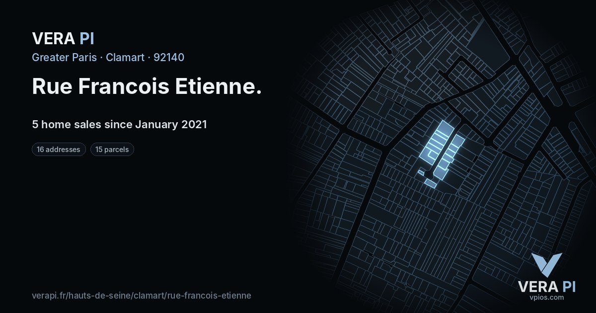 Rue Francois Etienne, Clamart at night – every parcel coloured by the prices around it, the street's own parcels lit