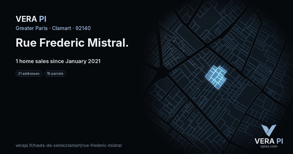 Rue Frederic Mistral, Clamart at night – every parcel coloured by the prices around it, the street's own parcels lit