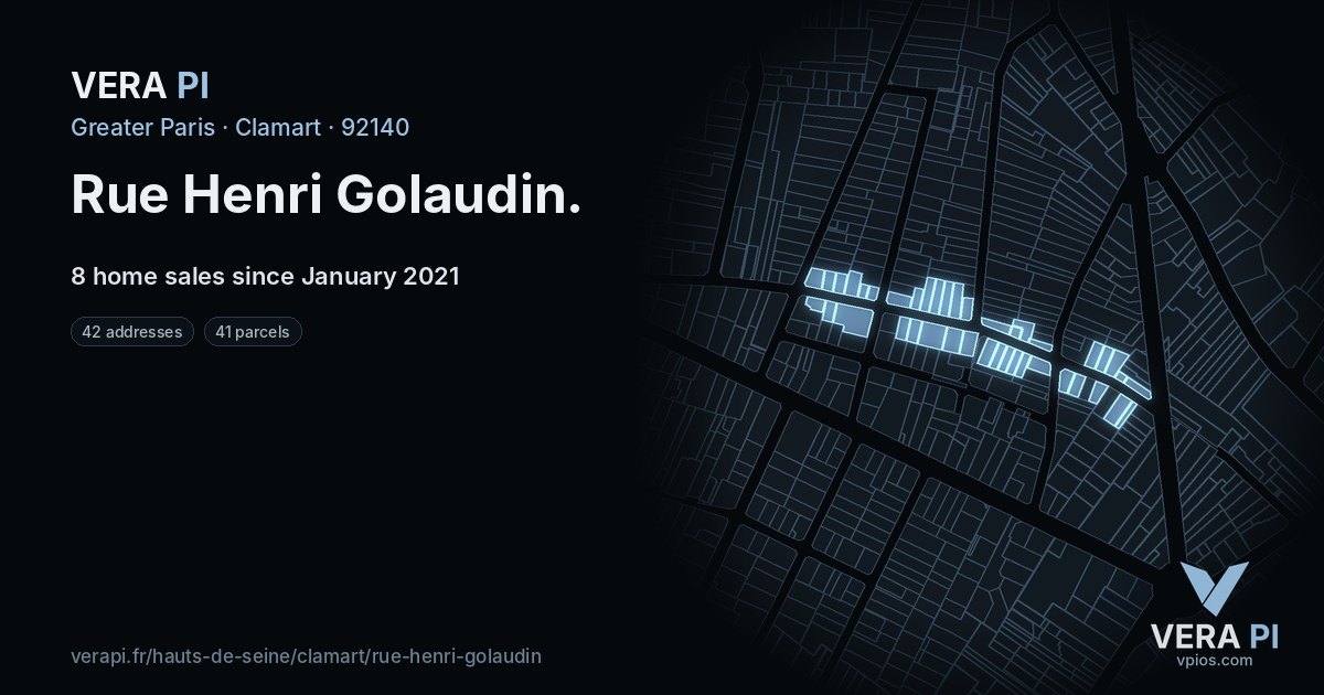 Rue Henri Golaudin, Clamart at night – every parcel coloured by the prices around it, the street's own parcels lit