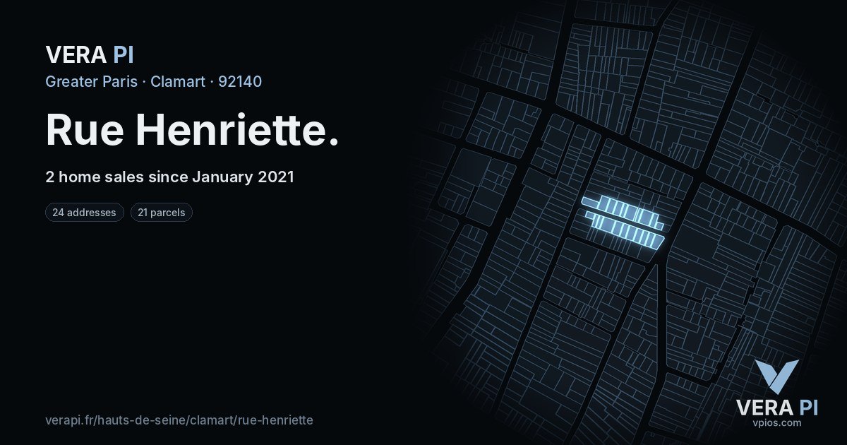 Rue Henriette, Clamart at night – every parcel coloured by the prices around it, the street's own parcels lit